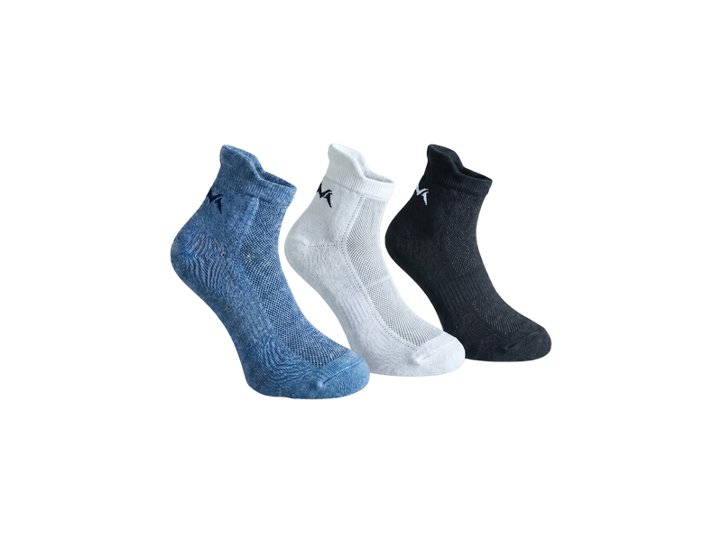 Ankle Length Comfort Socks : Black Blue White (Pack of 3)