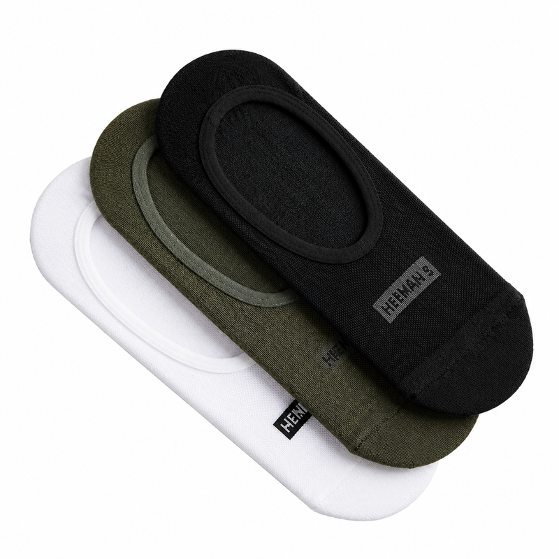 No Show Socks : Black Olive White (Pack of 3)