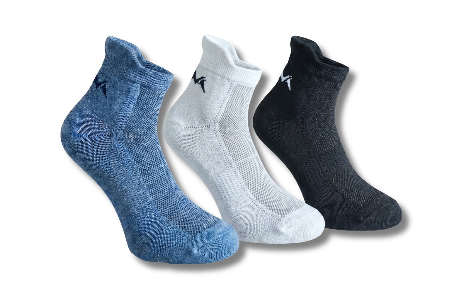 Neeman's unisex cotton ankle length comfort socks : black blue white (pack of 3) breathable casual wear front view