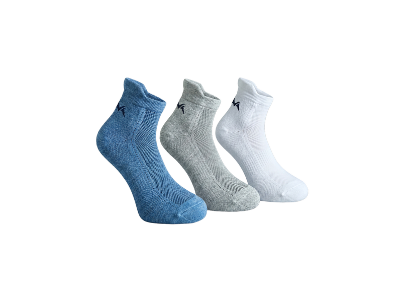 Ankle Length Comfort Socks : White Blue Grey (Pack of 3)