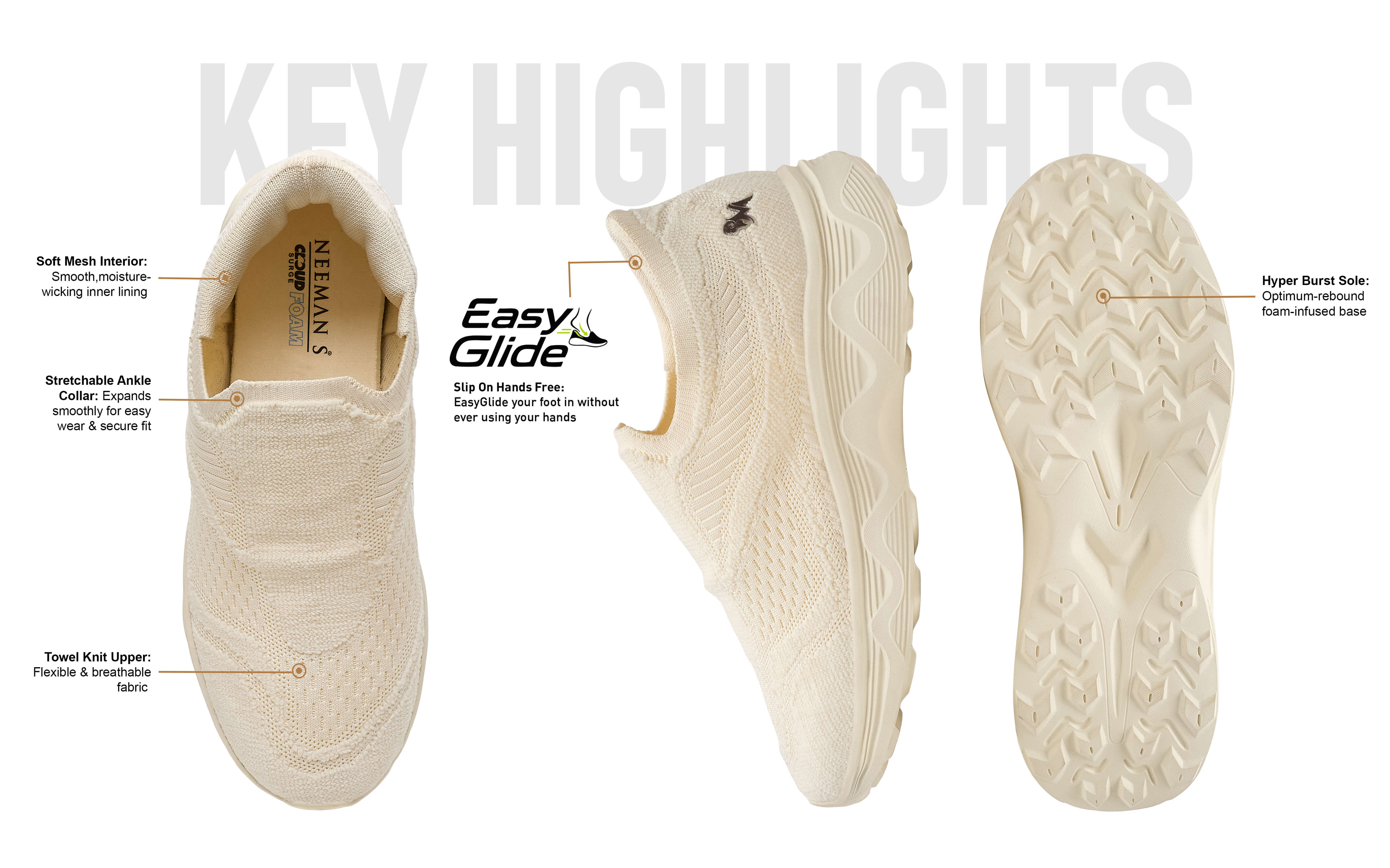 Easy Glide Slip Ons for Men : Ivory