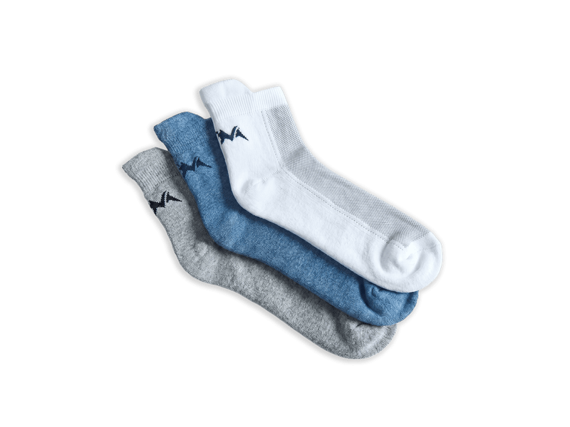 Ankle Length Comfort Socks : White-Blue-Grey (Pack of 3)